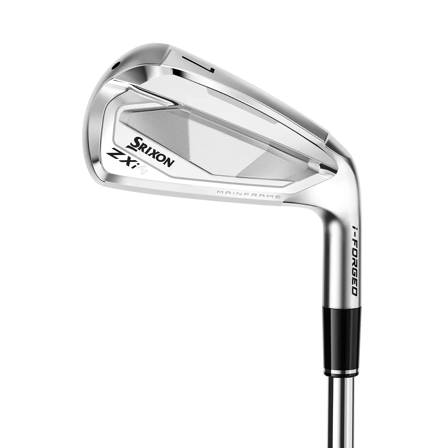 Srixon ZX4 järnklubba i silver med texten "MAINFRAME" och "i-FORGED" på klubbhuvudet, mot vit bakgrund.